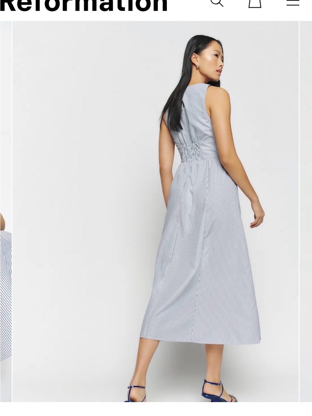 Reformation Alvin Dress NWT Pale Blue Sleeveless Midi Dress with Front Tie - Picture 3 of 9